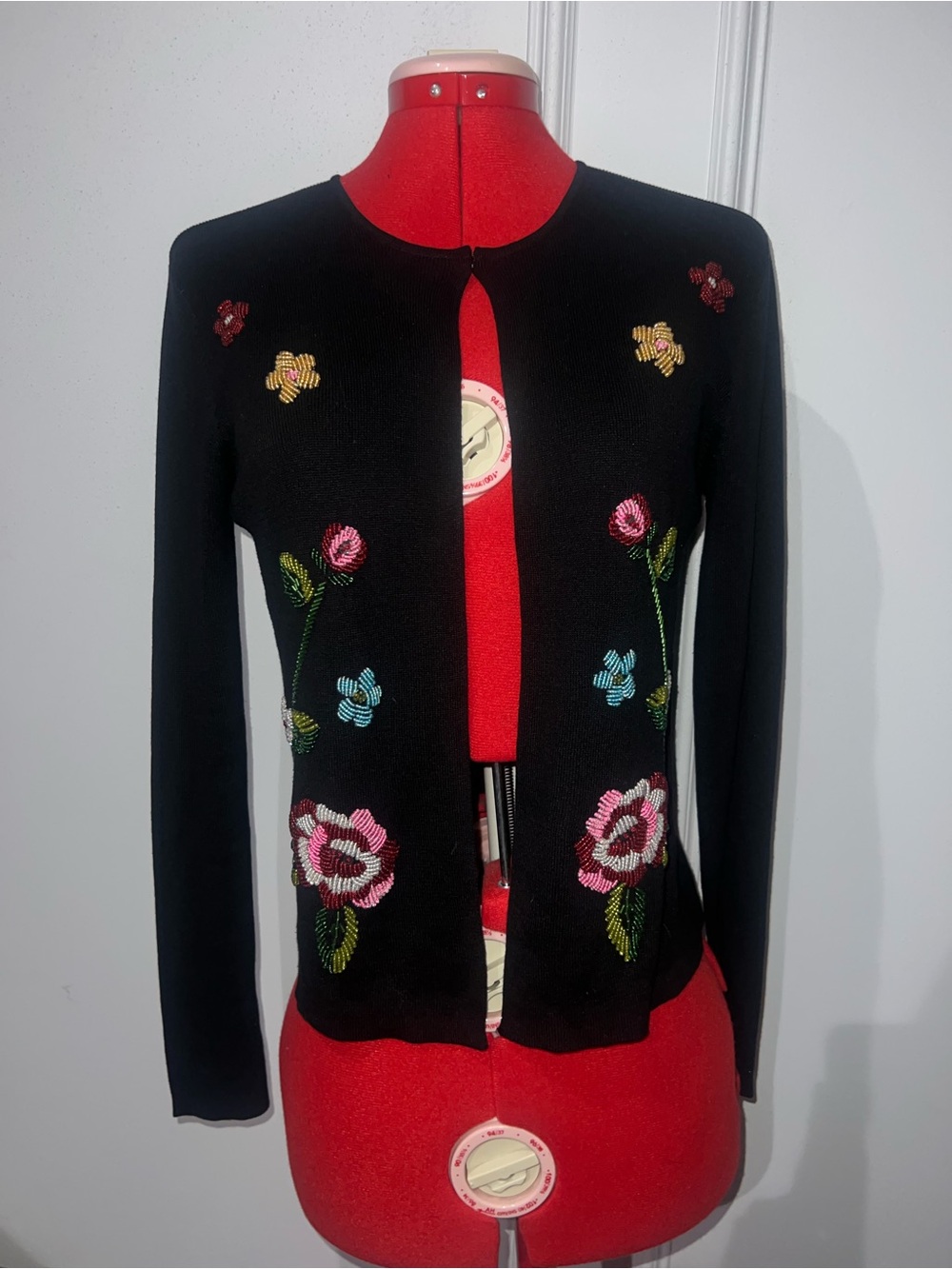 Vintage Joseph A Silk Black Floral Beaded Flowers size small whimsgloth